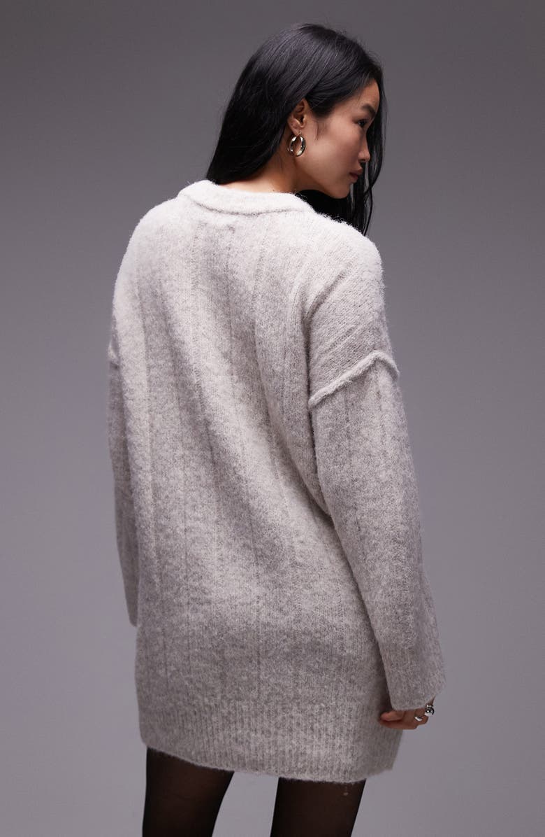 Topshop Long Sleeve Rib Minidress, Alternate, color, Stone