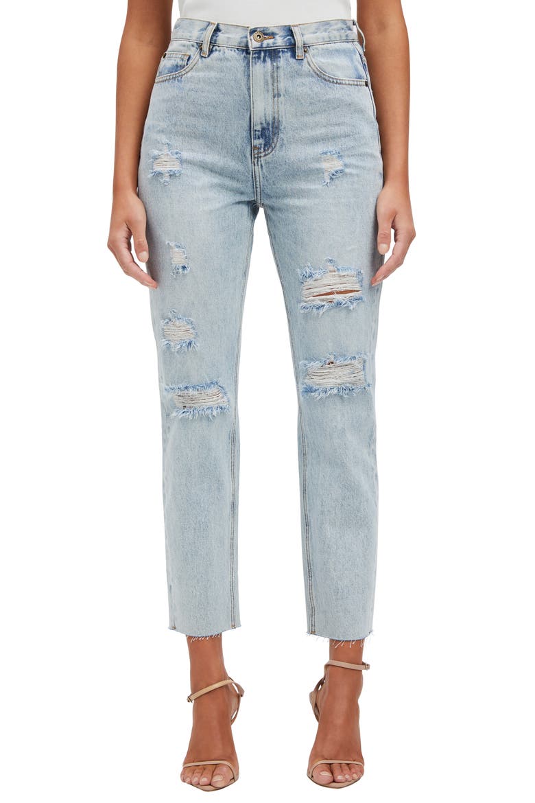 Cara Ripped High Waist Straight Leg Jeans, Main, color, INDIGO