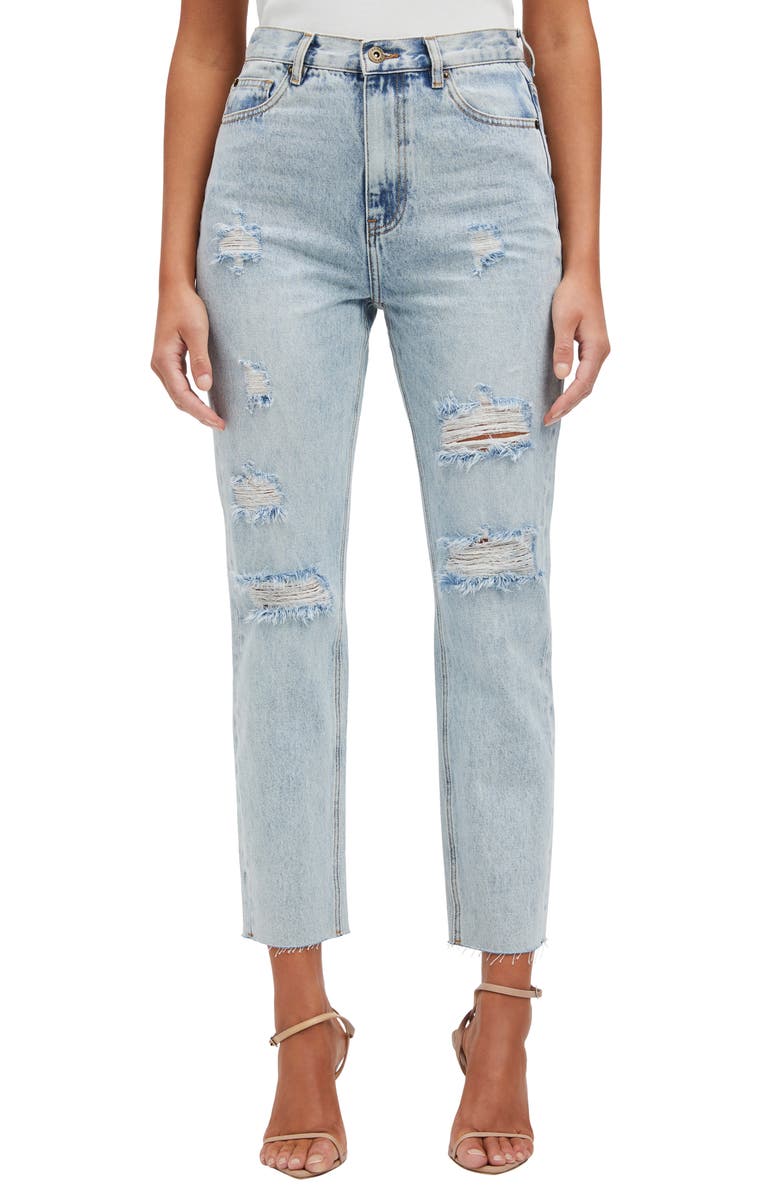 Bardot Cara Ripped High Waist Straight Leg Jeans, Main, color, 