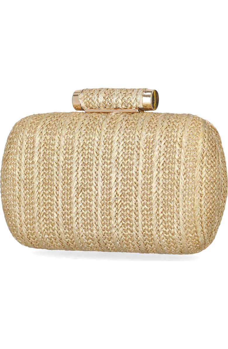 Jessica McClintock Jea Straw Minaudière Clutch, Alternate, color, Light Gold Metallic