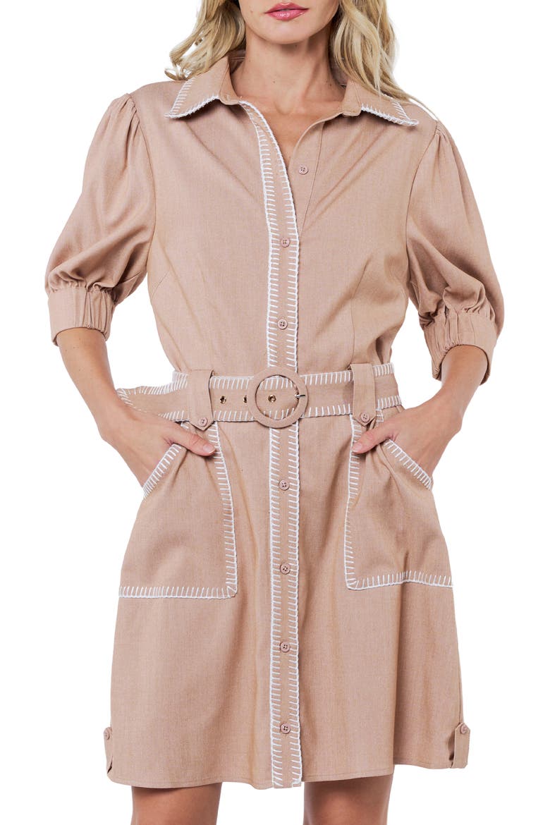 Gelso Whipstitch Detail Shirtdress, Alternate, color, TAUPE