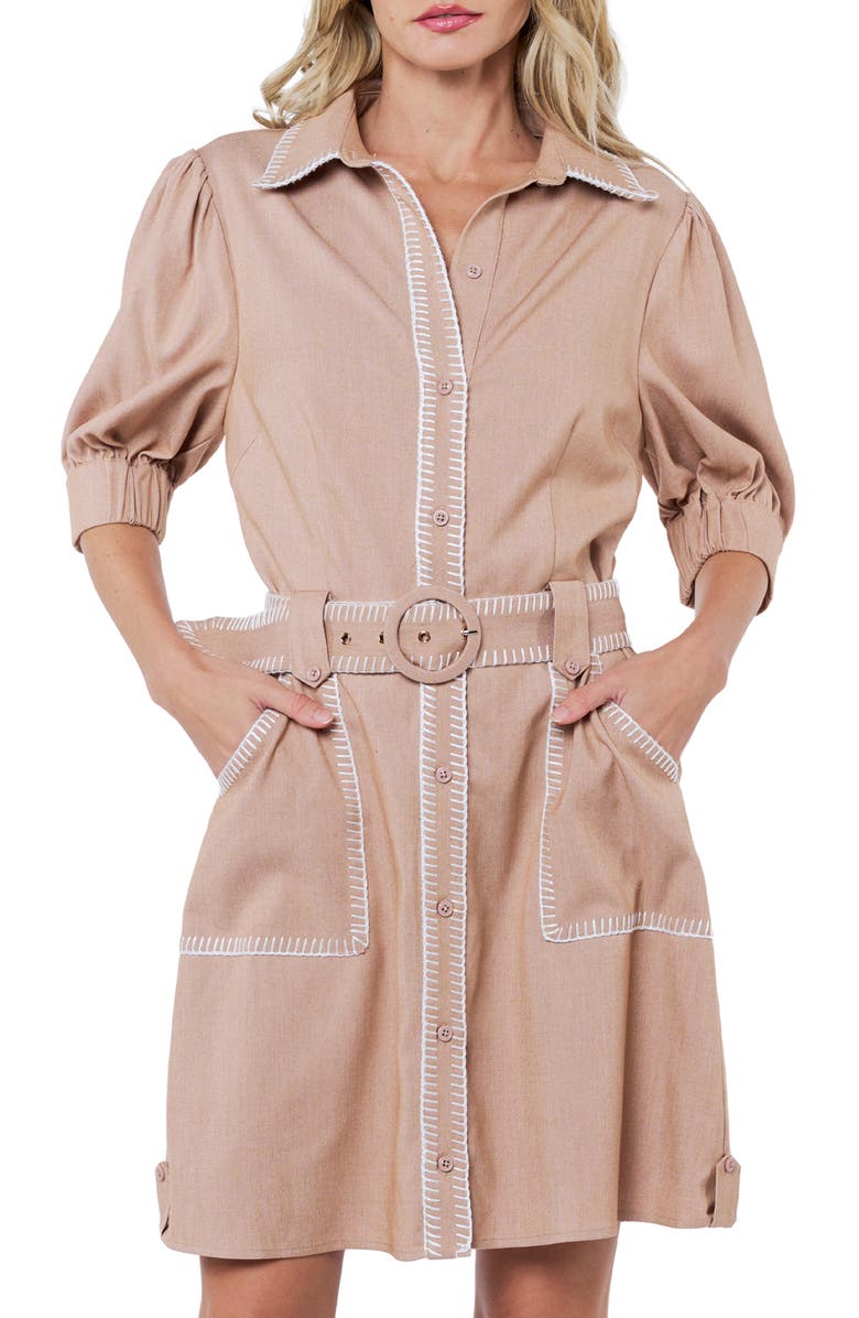 CIEBON Gelso Whipstitch Detail Shirtdress, Alternate, color, Taupe