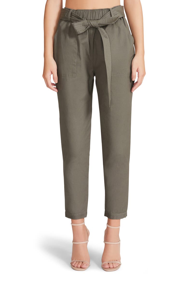 Tie Waist Cotton Ankle Pants, Main, color, SURPLUS GREEN