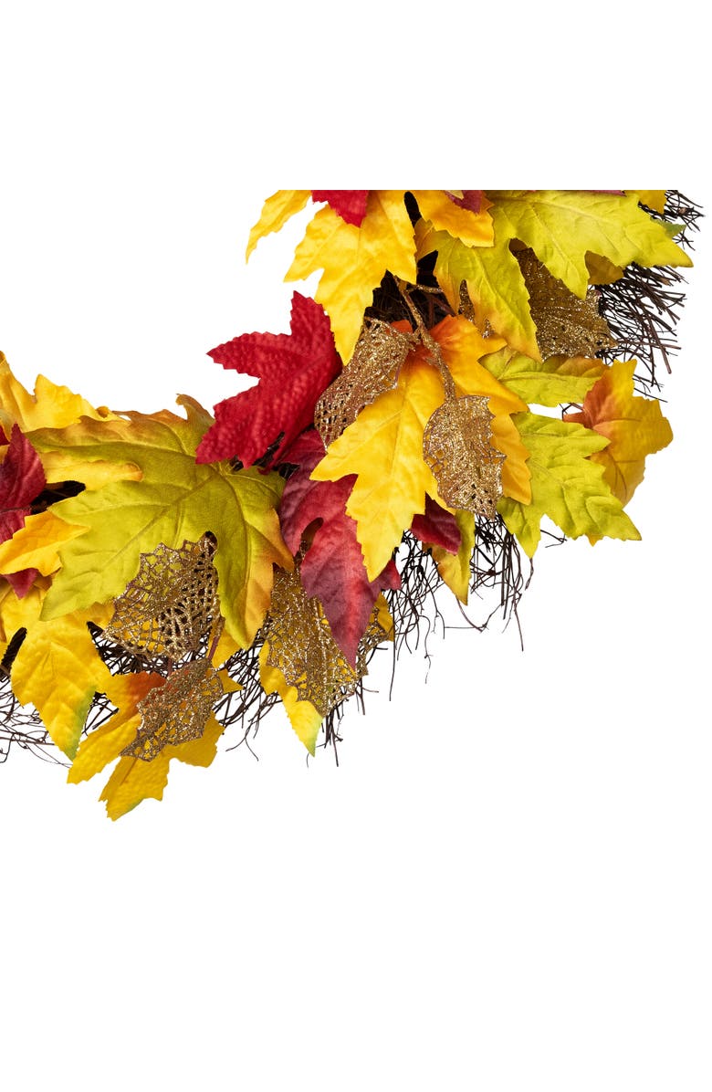 Northlight Maple and Glittered Leaves Artificial Fall Harvest Wreath - 22", Alternate, color, Orange