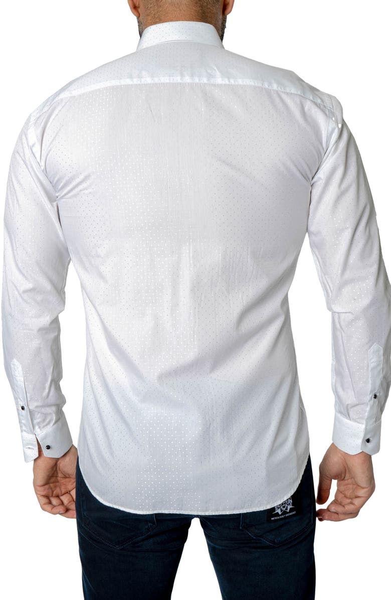Maceoo Fibonacci Regular Fit Dot Print Cotton Button-Up Shirt, Alternate, color, White