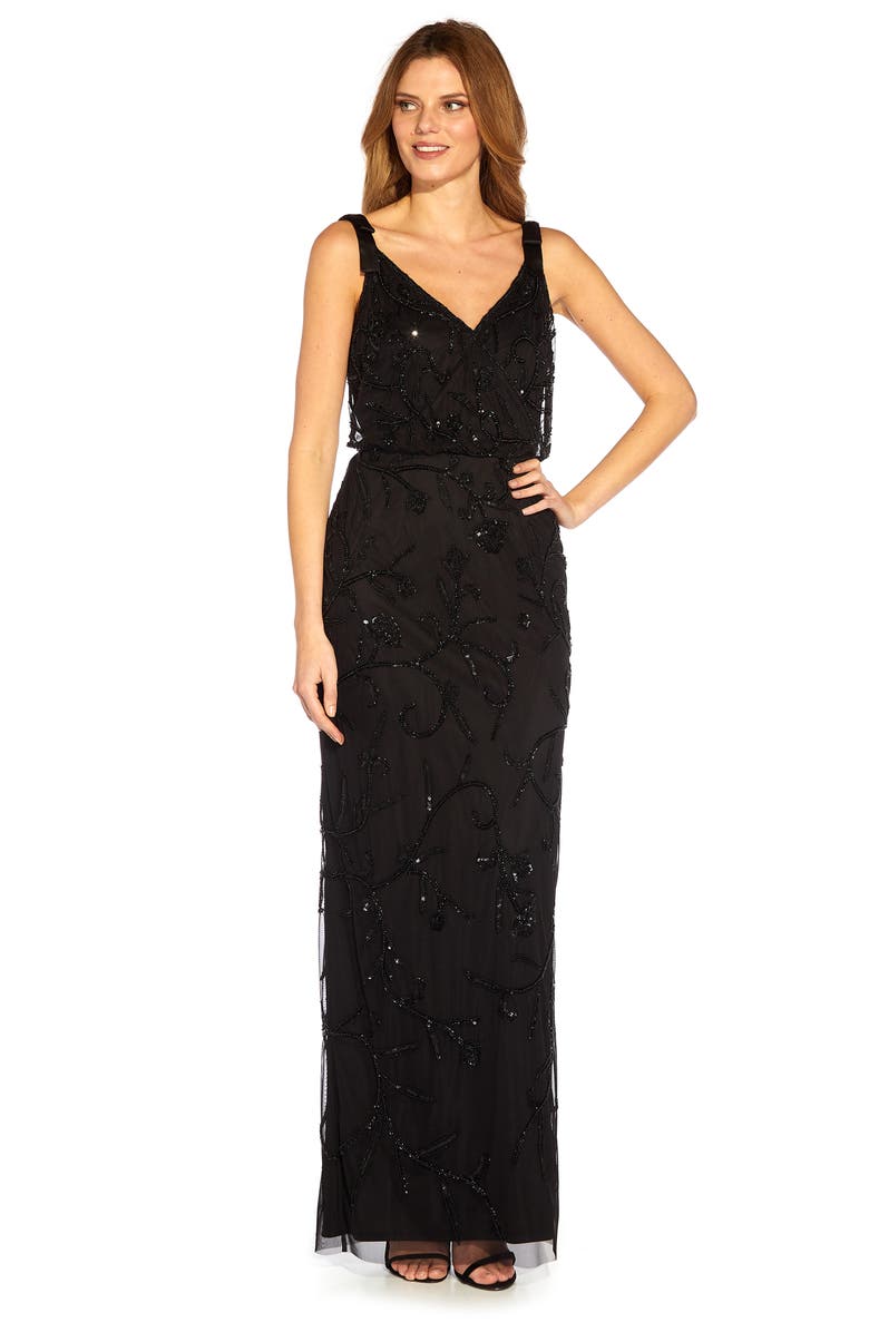 Adrianna Papell Floral Beaded Surplice V-Neck Gown, Alternate, color, 