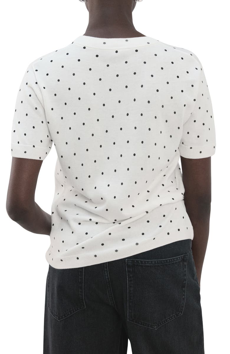 MANGO Polka Dot Short Sleeve Sweater, Alternate, color, Off White