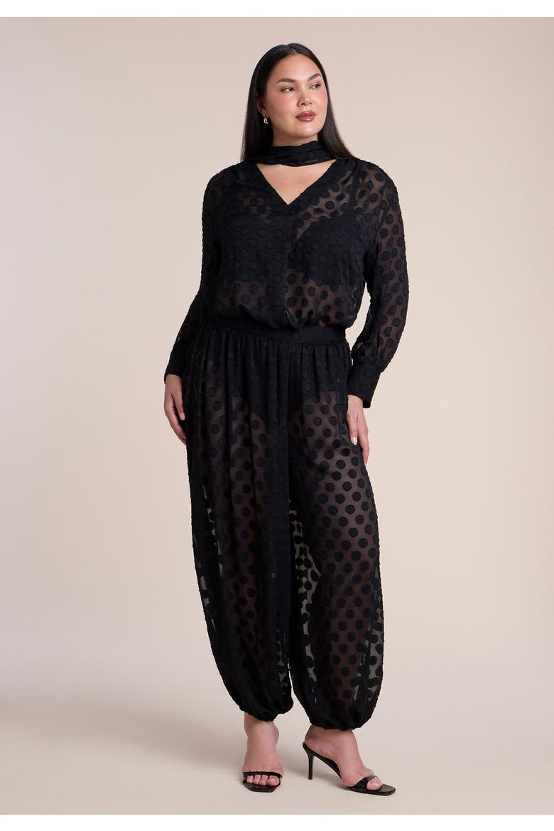 Sheer Polka Dot Blouse With Neck Tie, Alternate, color, BLACK ONYX