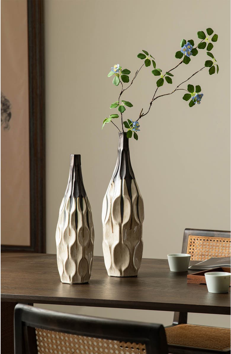 Glitzhome Set of 2 Modern Geometric Faceted Ceramic Table Vases, Alternate, color, White