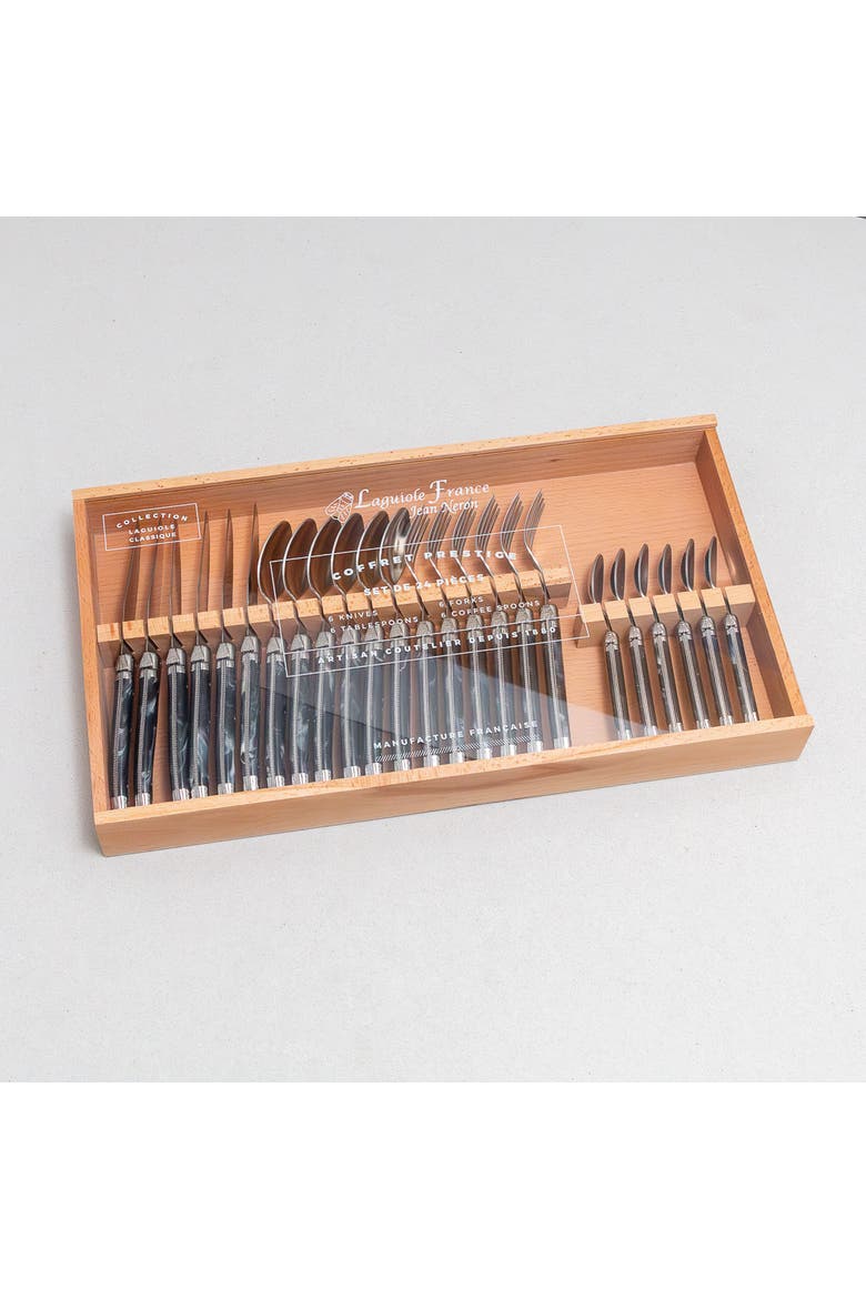 24 Piece Flatware Set, in Wood Box with Acrylic Lid, Alternate, color, Black Marble