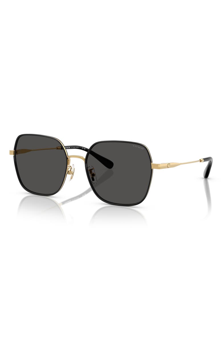 COACH 57mm Irregular Round Sunglasses, Alternate, color, Shiny Gold / Black / Grey