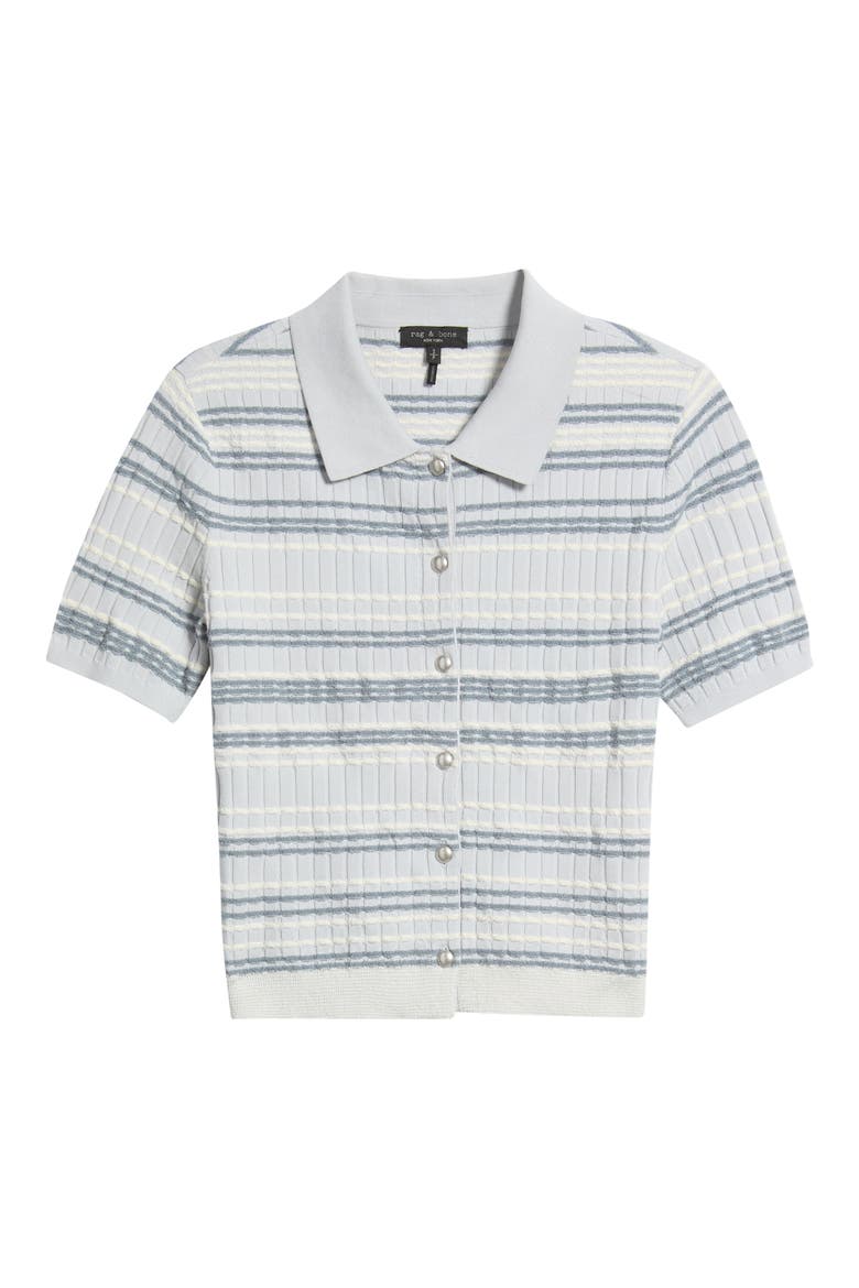 Karina Stripe Short Sleeve Cardigan, Alternate, color, LIGHT BLUE