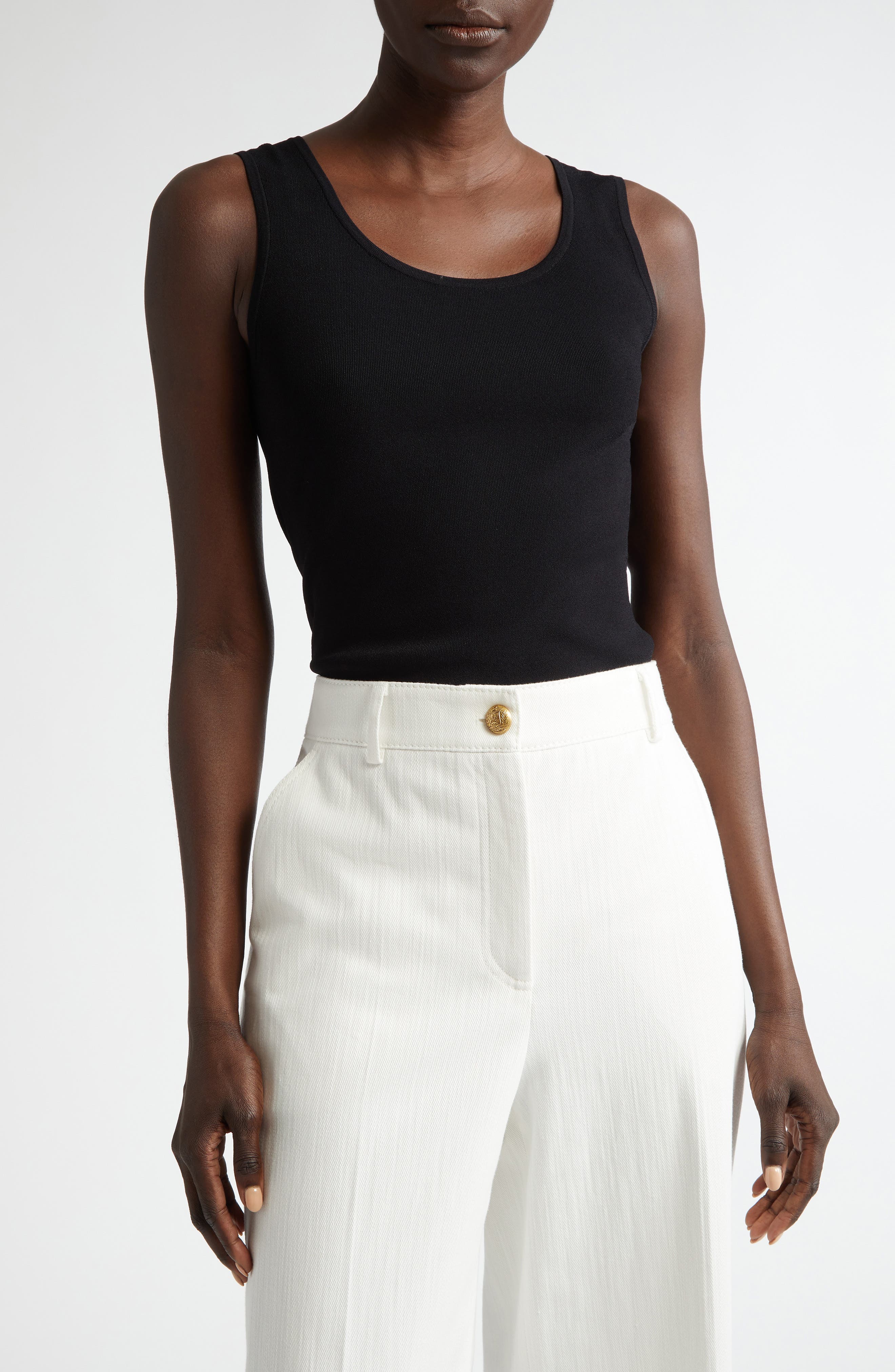 Akris punto Scoop Neck Crepe Tank in Black 