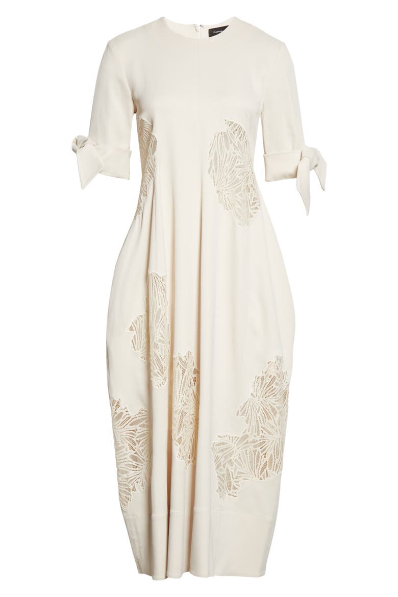 Guipure Lace Inset Matte Satin Dress, Alternate, color, ECRU