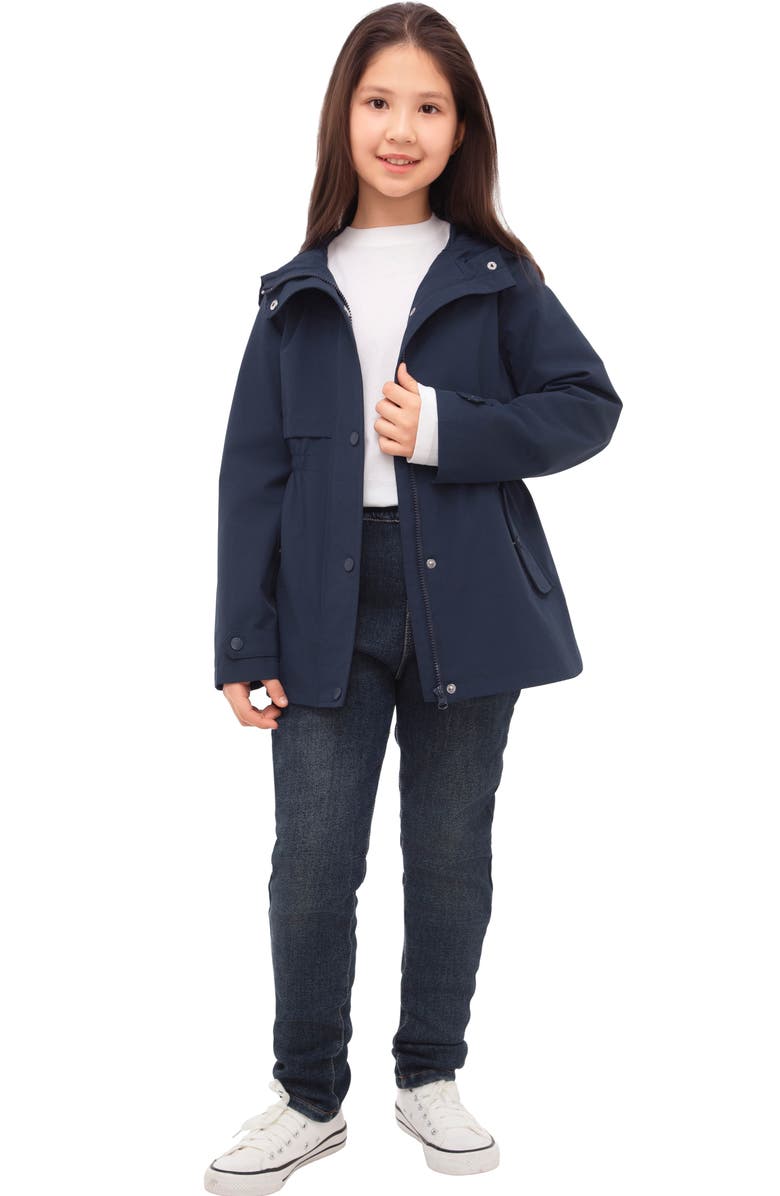 Rokka&Rolla Kids' Trench Coat Hip-Length Hooded Jacket, Alternate, color, Navy