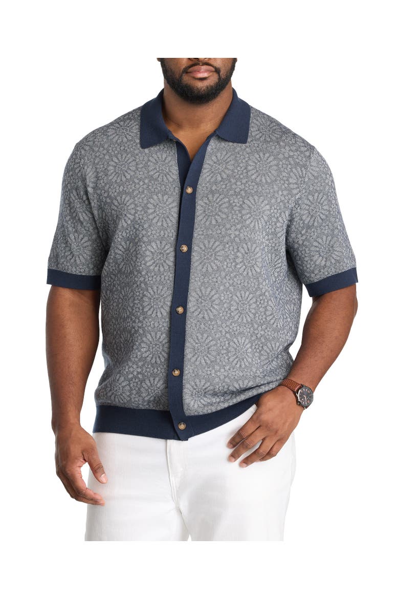 Big & Tall Jacquard Button-Front Sweater Polo Shirt, Main, color, NAVY SEAS