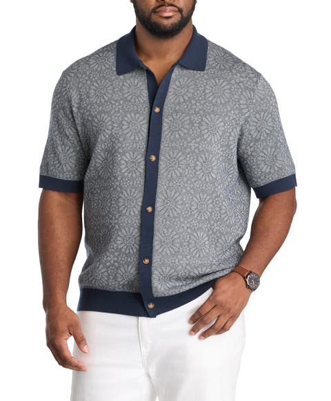 Big & Tall Jacquard Button-Front Sweater Polo Shirt