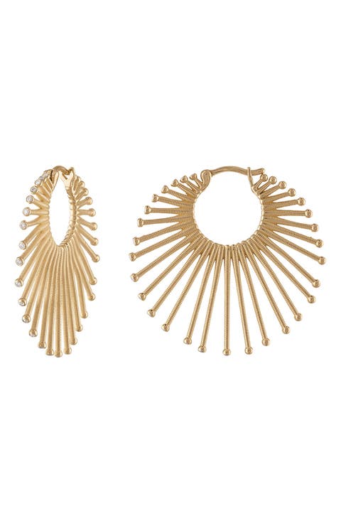 Roar Lion 14k Gold Diamond Hoop Earrings