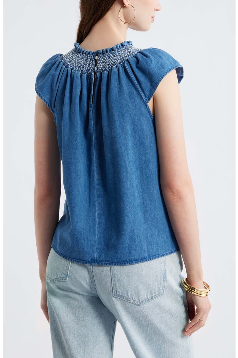 Smocked Neck Chambray Top, Alternate, color, LIGHT BLUE WASH