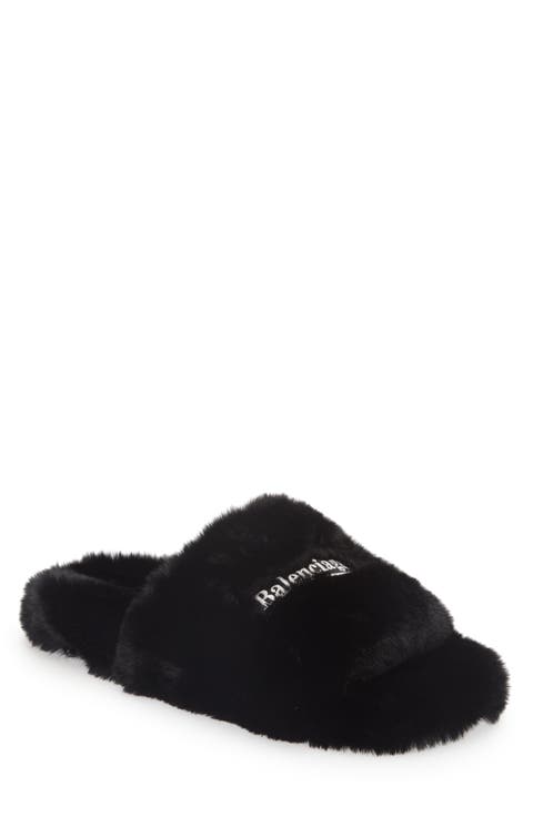 Furry Faux Shearling Slide Sandal (Men)