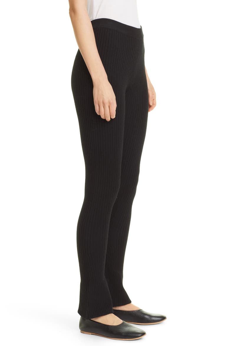 Alban Rib Stretch Merino Wool Flare Sweater Leggings, Alternate, color, BLACK