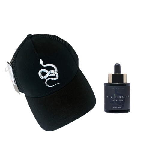 Snake Serum + Intoxicated Cosmetics Hat Bundle | 1 fl oz/ 30 ml | Anti-Aging Formula with Vegan Snake Peptides | Hydrating Hyaluronic Acid | Niacinamide for Radiant Skin Repair