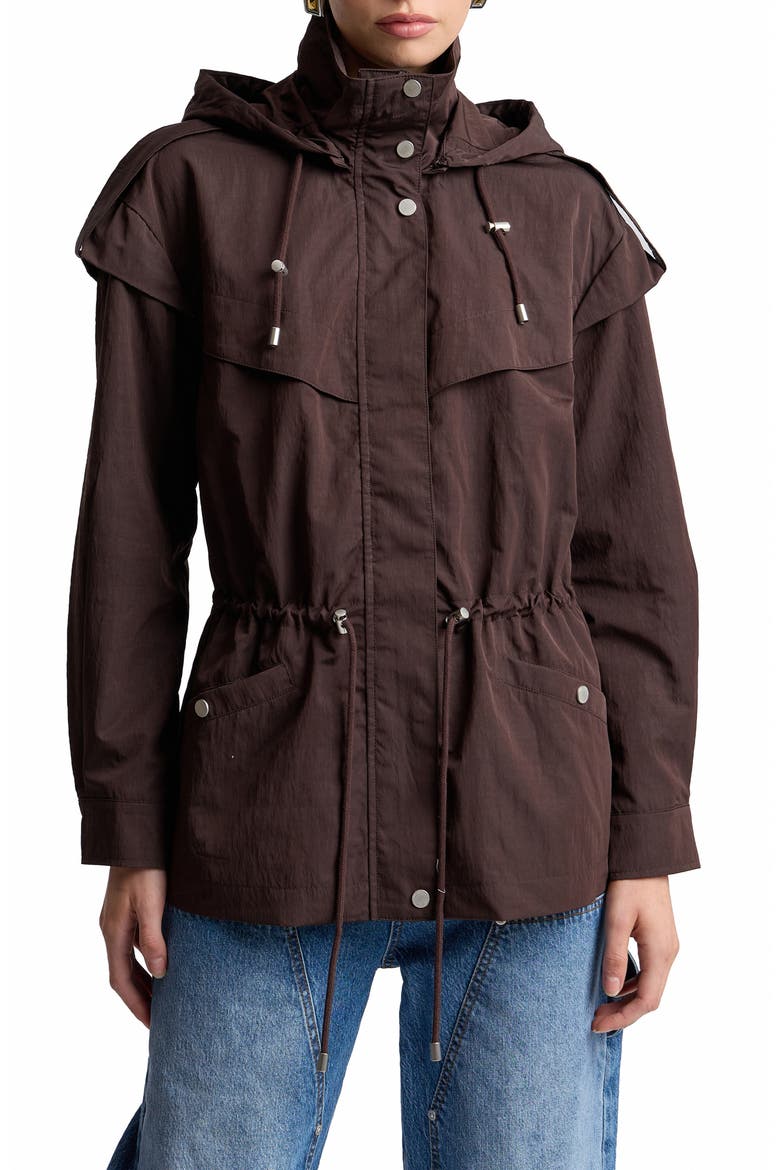 Hooded Drawstring Waist Jacket, Main, color, ESPRESSO