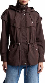 Avec Les Filles Hooded Drawstring Waist Jacket