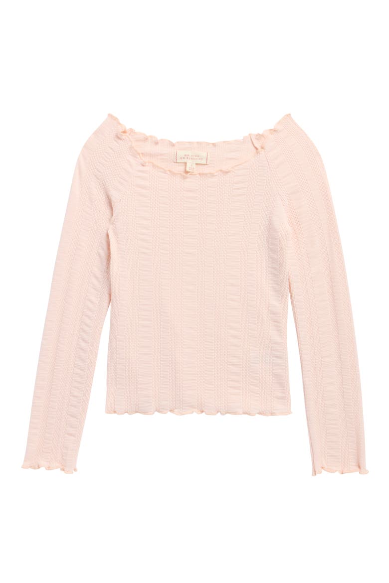 Kids' Lettuce Edge Long Sleeve Knit Top, Main, color, PINK