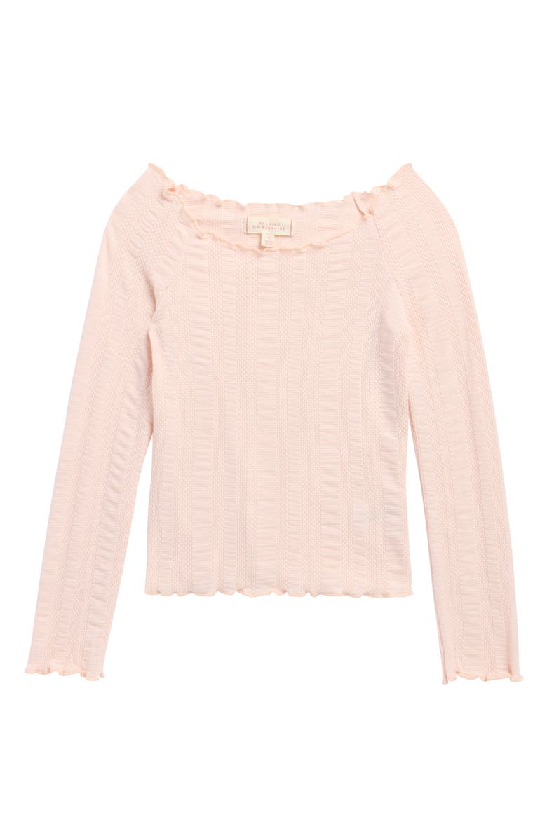 Walking on Sunshine Kids' Lettuce Edge Long Sleeve Knit Top, Main, color, Pink