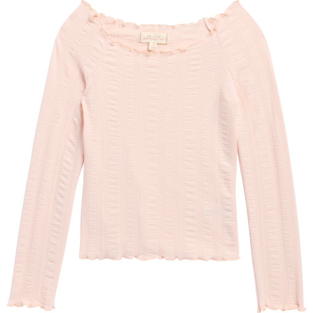 Walking On Sunshine Kids' Lettuce Edge Long Sleeve Knit Top In Pink