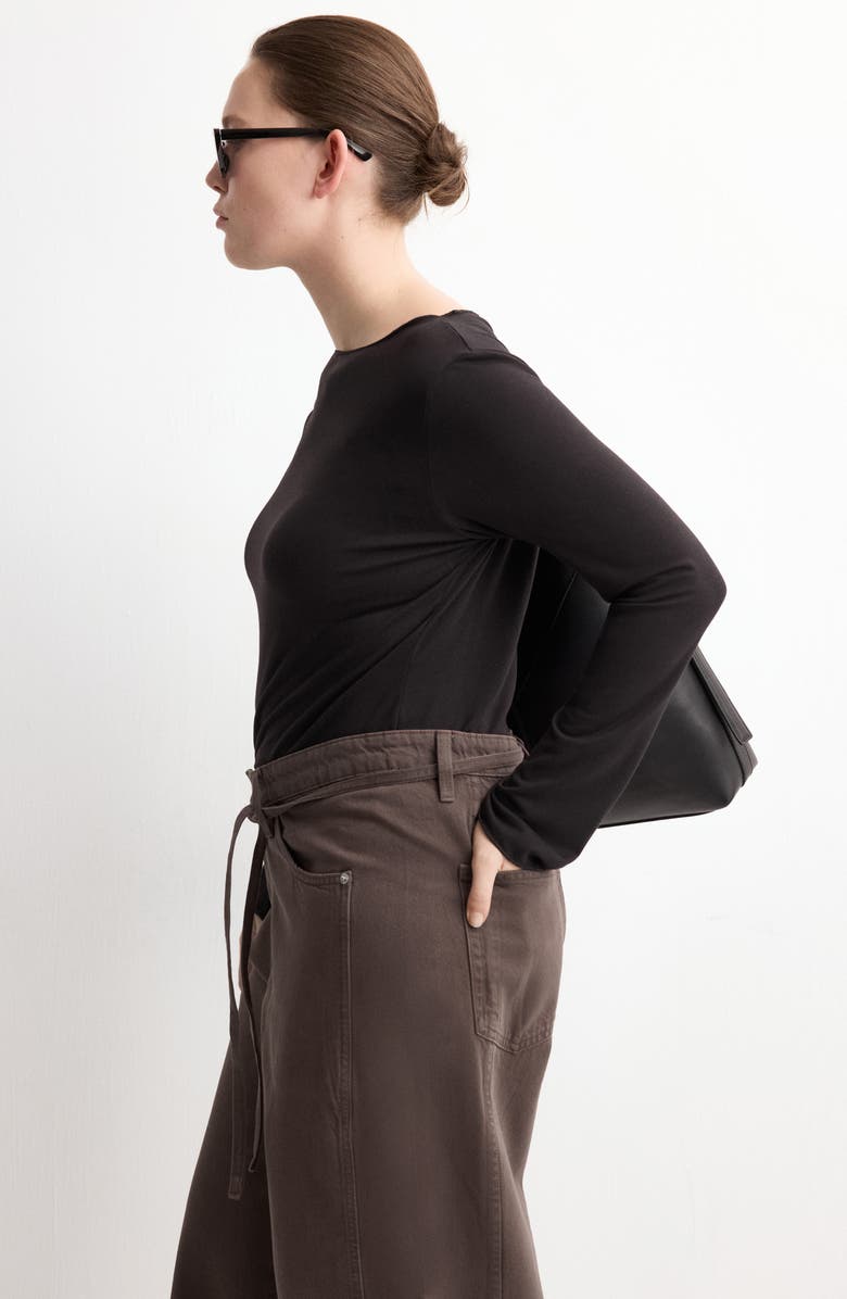 MANGO Belted Wide Leg Jeans, Alternate, color, Chocolate