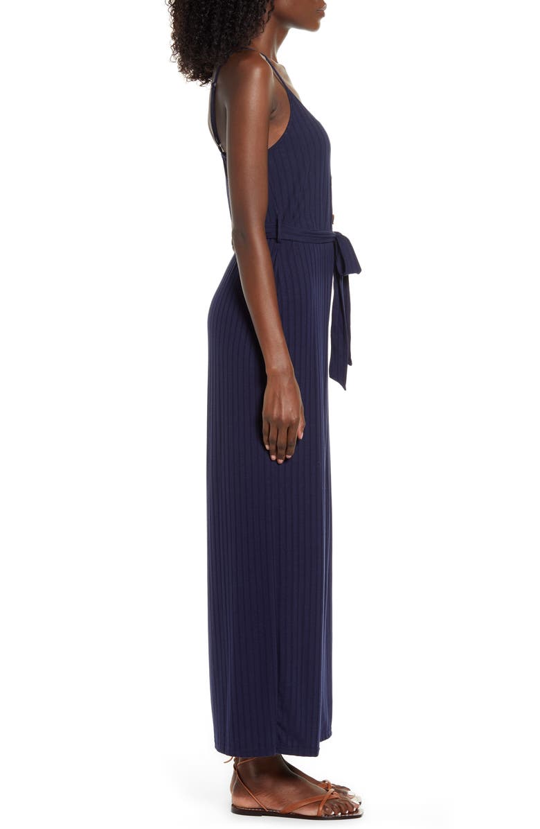 Band of Gypsies Journey Rib Knit Belted Jumpsuit, Alternate, color, 