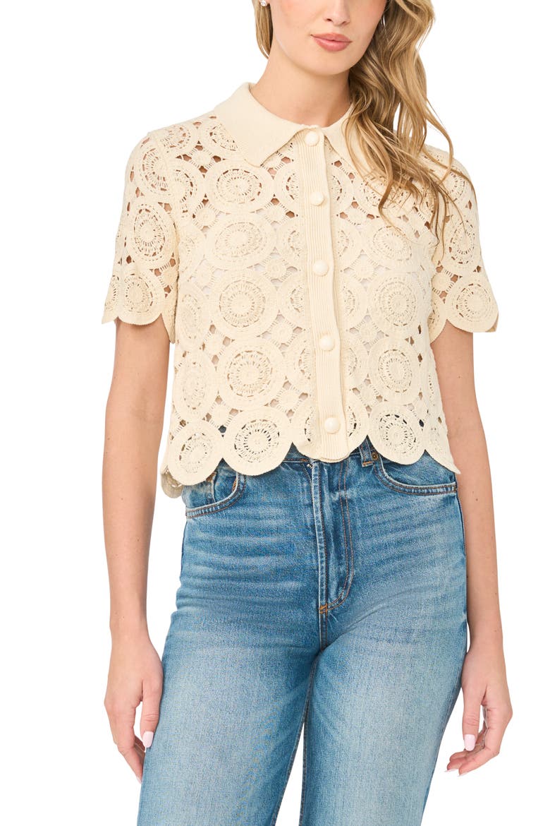 Crochet Short Sleeve Cardigan, Main, color, SAND DRIFT