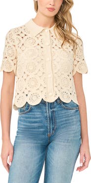 CeCe Crochet Short Sleeve Cardigan