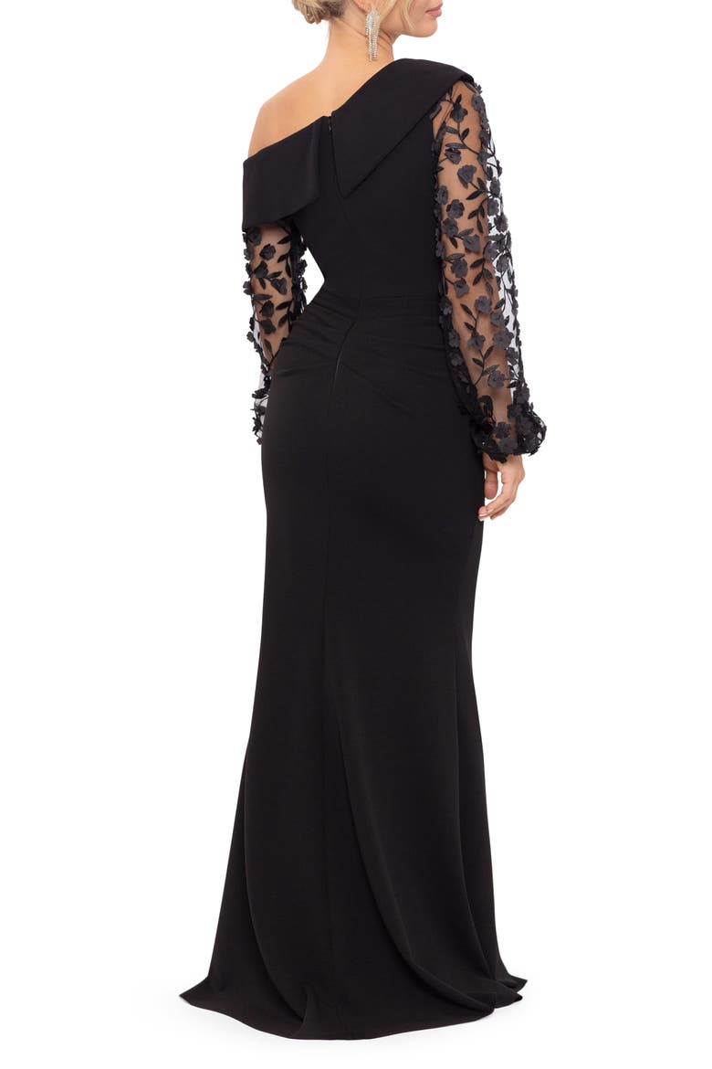 Floral Appliqué Long Sleeve Gown, Alternate, color, BLACK