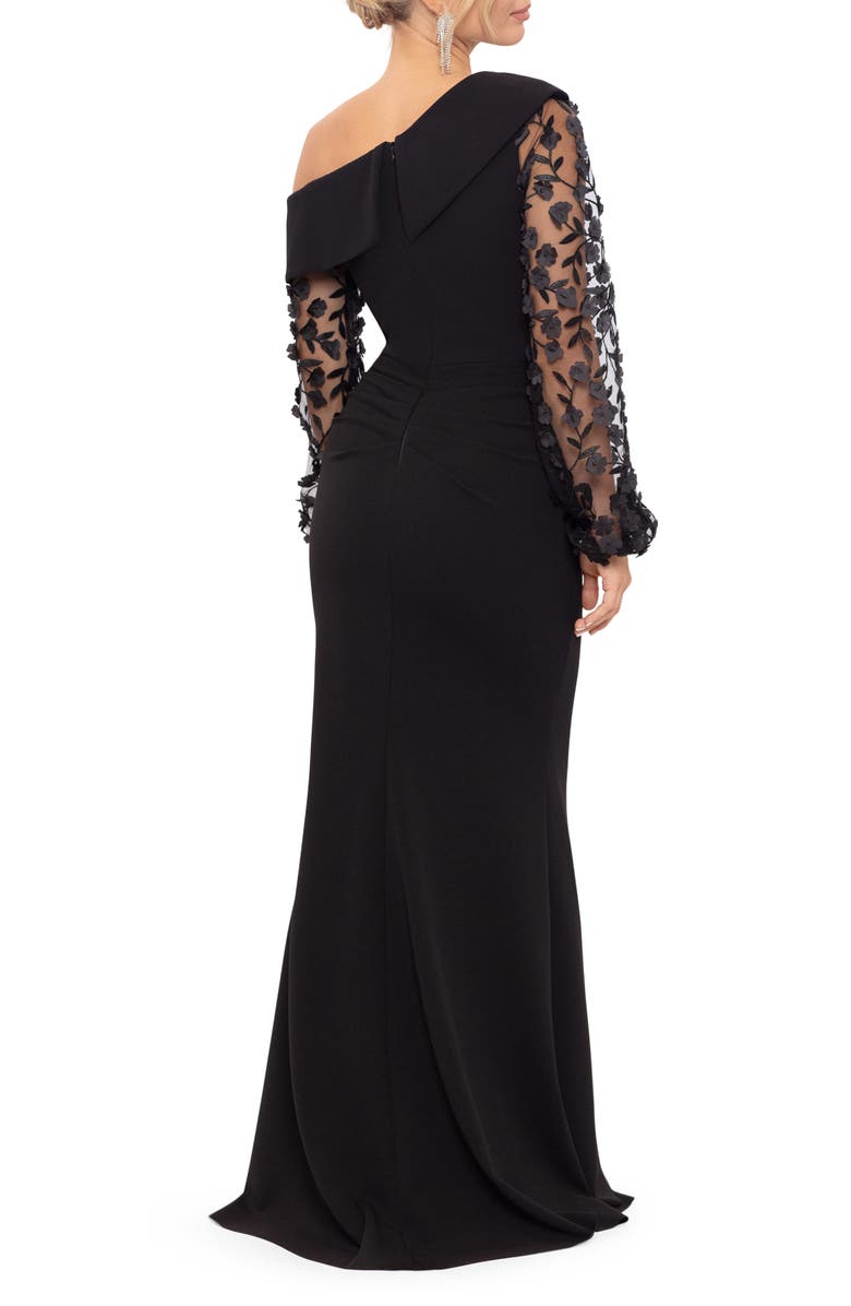 Xscape Evenings Floral Appliqué Long Sleeve Gown, Alternate, color,