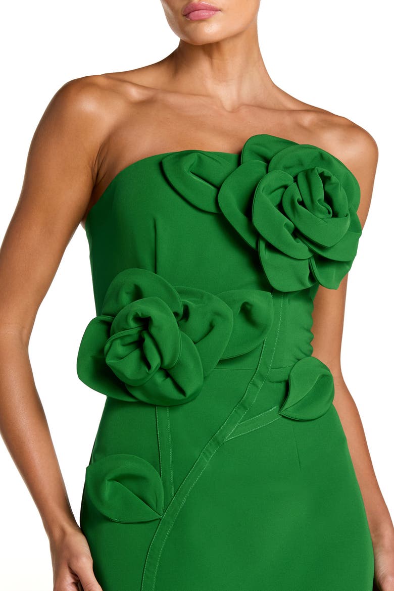 Strapless Crepe Dress With 3D Flower Detail, Alternate, color, Spring Green