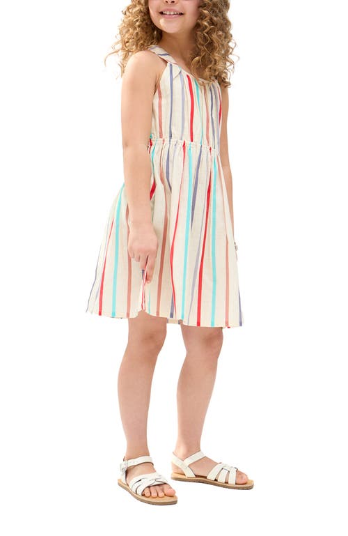 Raffya Kids Kris Cross Back Stripe Print Dress In Beige