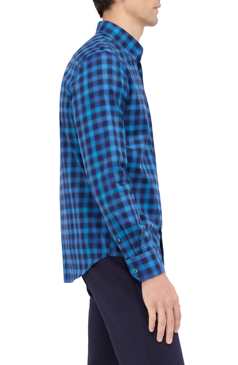 Bugatchi Karl Shaped Fit Buffalo Plaid Stretch Cotton Button-Up Shirt, Alternate, color, Navy