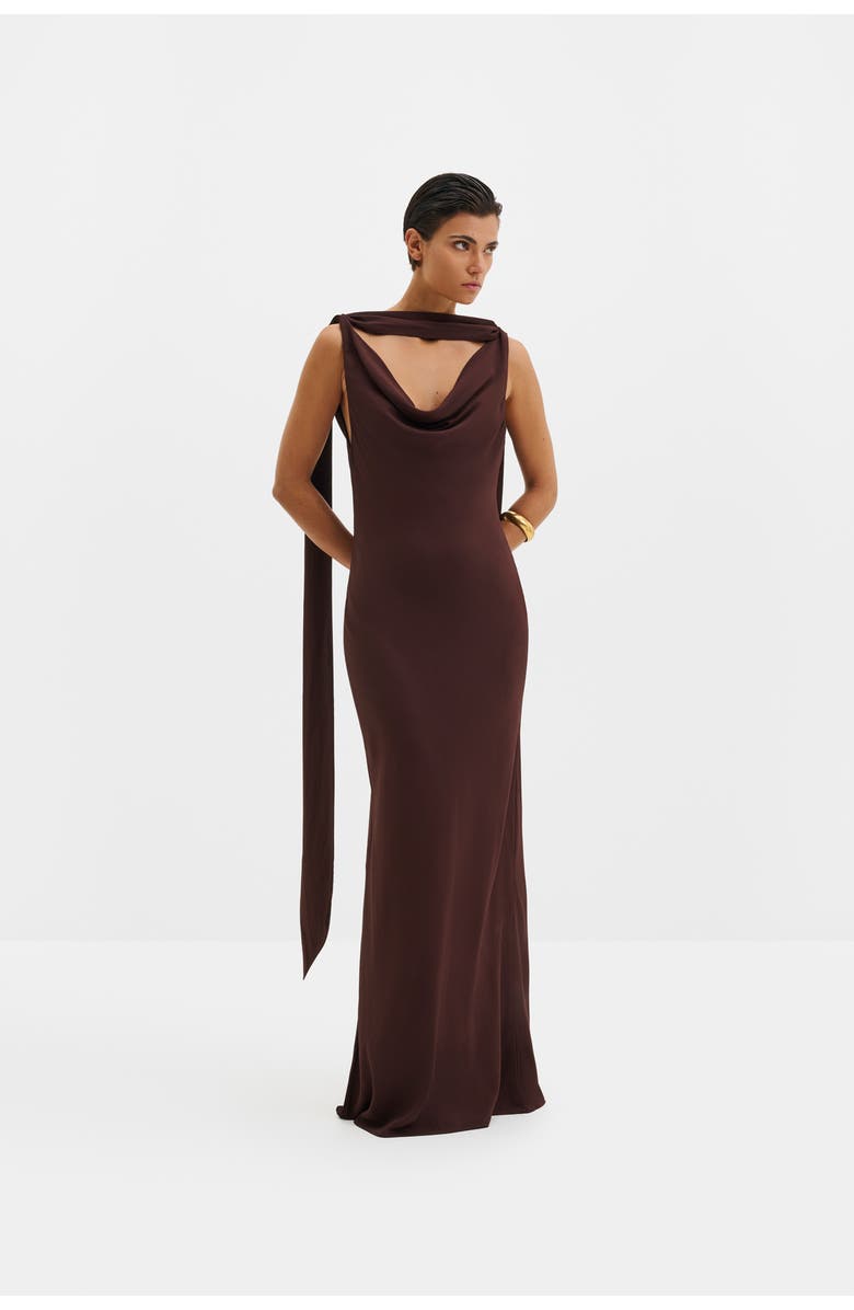 Malina Vida Cowl Neck Scarf Maxi Dress, Main, color, Espresso
