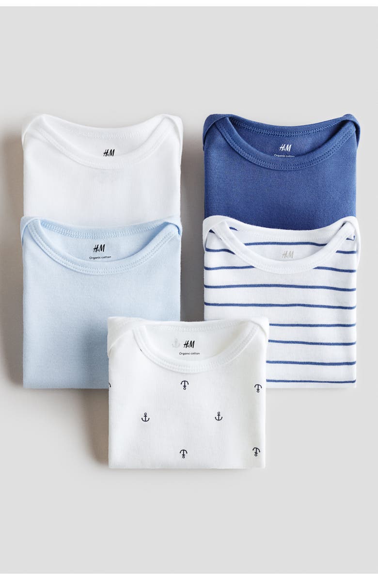 H&M 5-pack cotton bodysuits, Alternate, color, Blue/Anchors