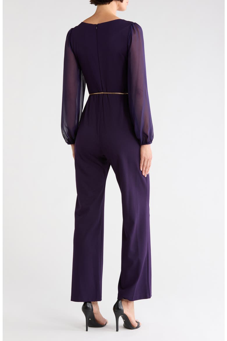 Chiffon Sleeve Belted Jumpsuit, Alternate, color, EGGPLANT