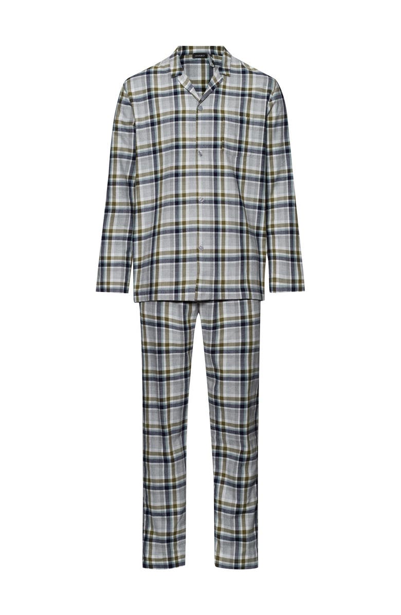 Hanro Cozy Comfort Cotton Flannel Button Front Pajama Set, Main, color, Wintry Check
