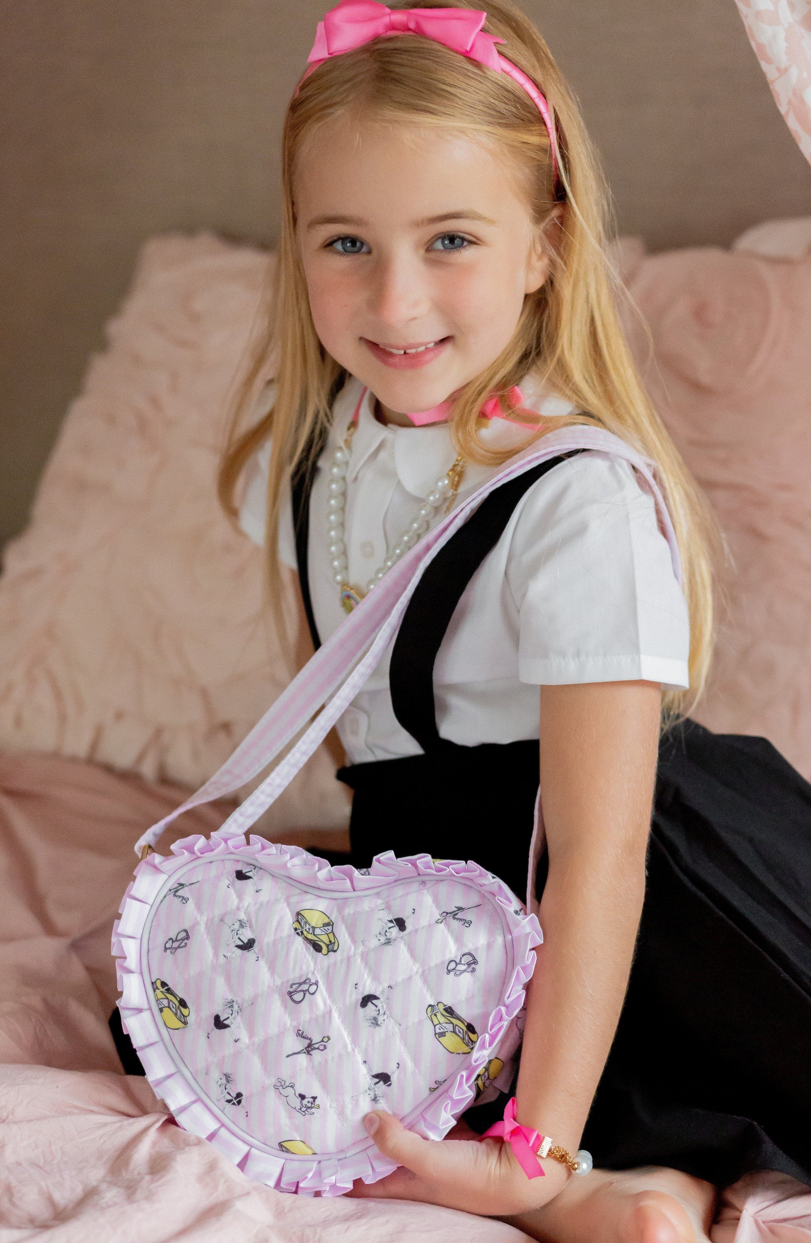 Bits 
Bows Eloise NYC Taxi Cab Ruffle Heart Purse, Alternate, color, Pink/White