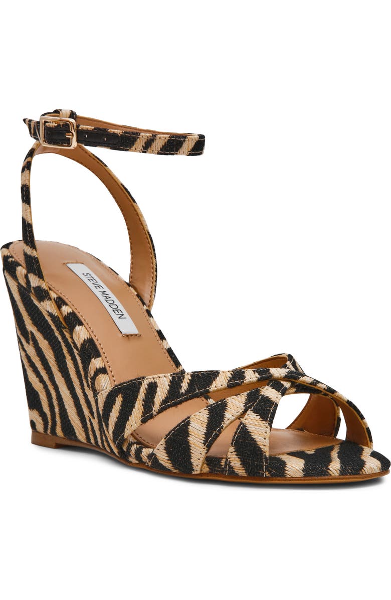 Steve Madden Harbor Ankle Strap Wedge Sandal, Main, color, Zebra