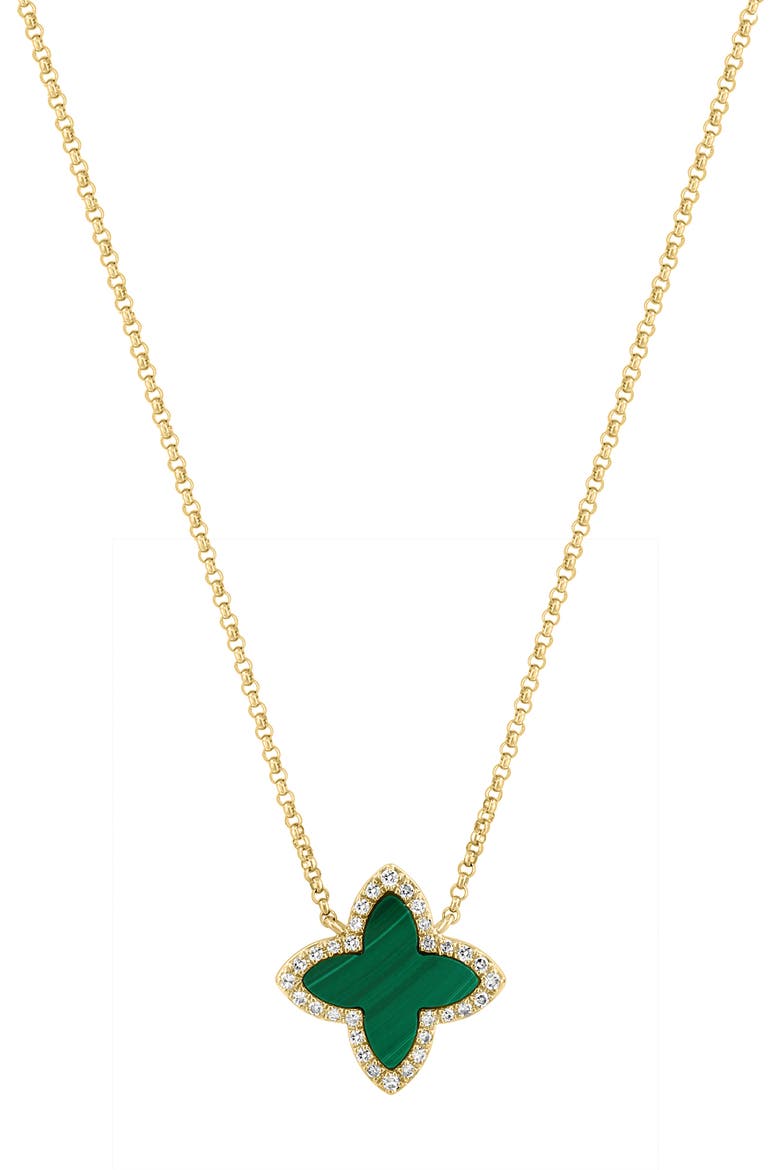 14K Yellow Gold Diamond Malachite Clover Necklace, Main, color, 14K Gold
