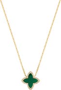 EFFY 14K Yellow Gold Diamond Malachite Clover Necklace