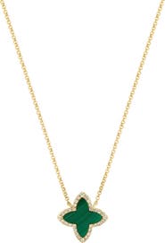 EFFY 14K Yellow Gold Diamond Malachite Clover Necklace