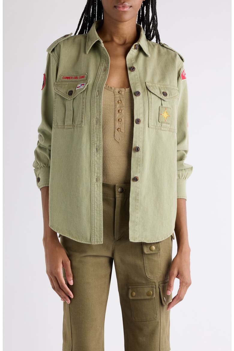 Umberta Patch Cotton Twill Button-Up Shirt, Main, color, KHAKI